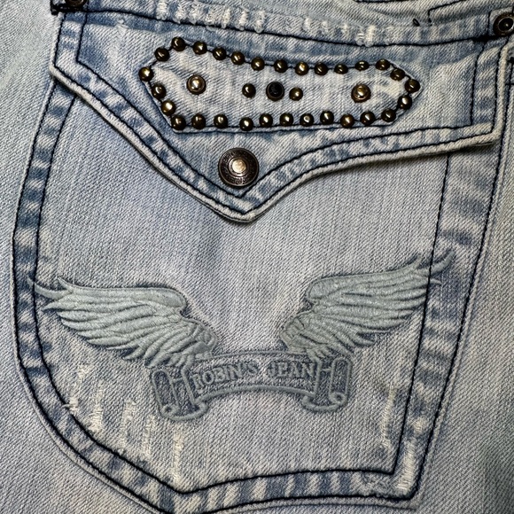 Robin’s Jean Men’s Distressed Studded Denim Jeans Size 36 Light Wash Y2K - Picture 9 of 16